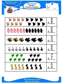 Çocuklar İçin toplam işlemi yaprak testleri 